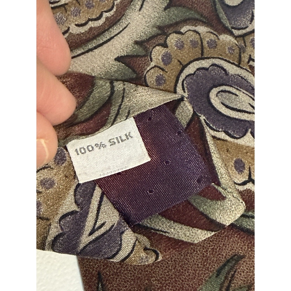 Vintage Via Veneto Silk Tie Mens Brown Purple Paisley Dark Academia Boho 90s WPL - Picture 7 of 8